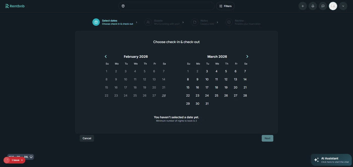 Booking date selection