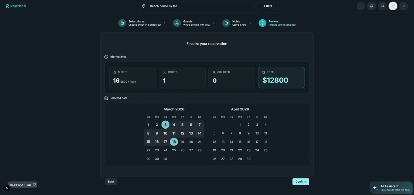 Booking review and finalization
