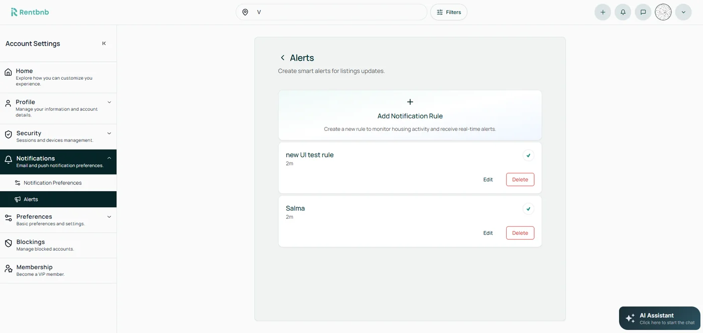 Notification alerts list