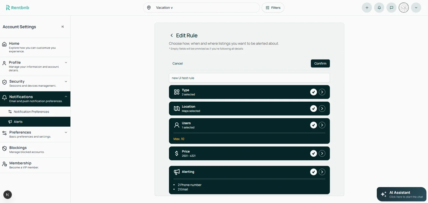 Configuring a notification alert rule