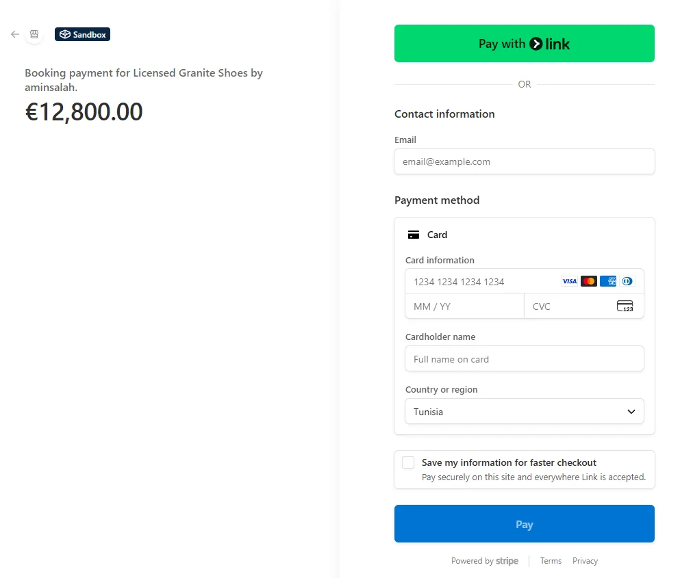 Stripe payment checkout
