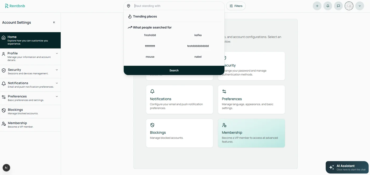 Trending places and popular search suggestions