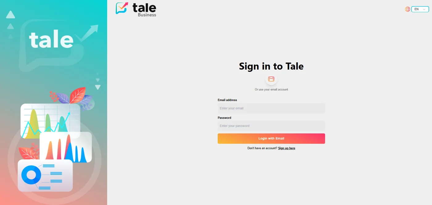 Tale Business login portal for company accounts