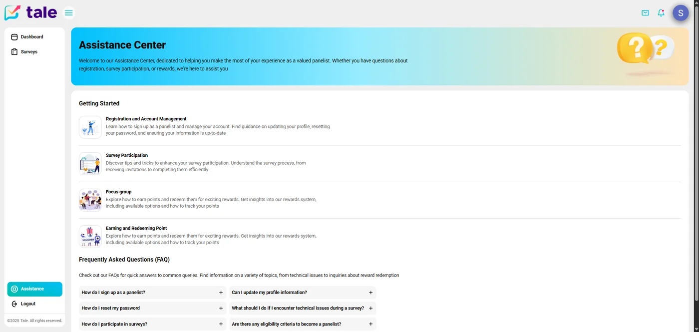 Standard user Assistance Center — a dedicated help page absent from the company role